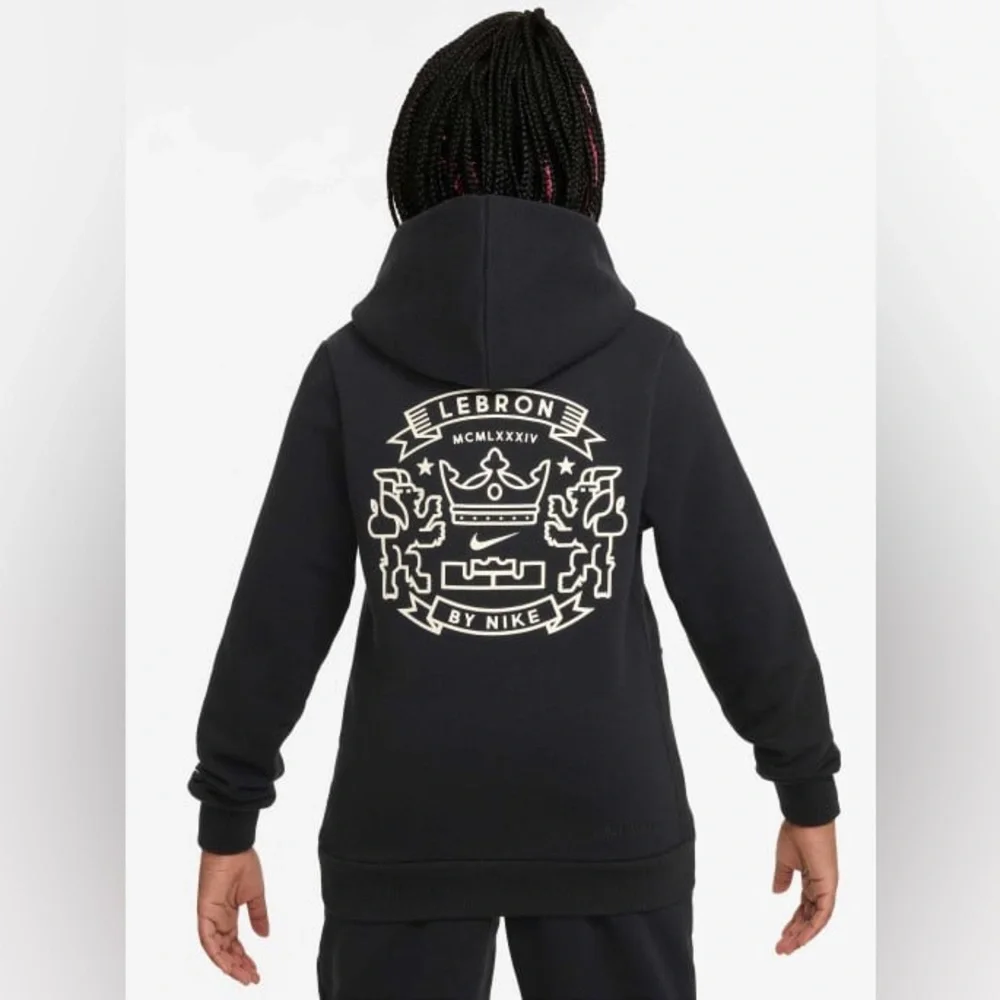 Nike LeBron James ‘King’ Kids Black Po Hoodie Sweater size Medium EUC - Picture 1 of 16